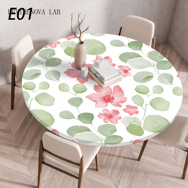 Home Textiles Today News - 60/90/120 センチメートル防水耐油テーブルカバーラウンドテーブルクロス弾性牧歌的なプリントスタイルパーティーダイニングテーブルカバー家の装飾