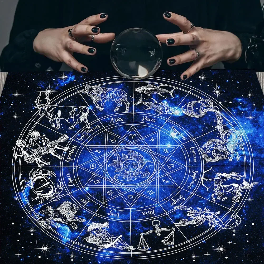 Home Textiles Today News - サイケデリックな星空タロットテーブルクロス トリプルムーン ペンタグラム 星座ホイール 占星術 マンダラ
