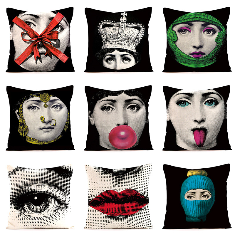 Home.Textiles Cushion - 抽象的な北欧風フェイシャルパターンのプリント入りショートプラッシュ素材のクッションカバー、リビングルームのソファ装飾用