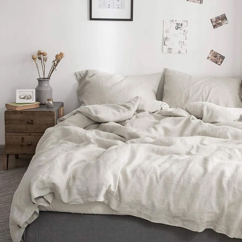 Home Textiles France - 100%リネン製ベッド用羽毛布団カバー、ストーンウォッシュ加工、フランス産リネン、無地、通気性のある枕カバー、ホームテキスタイル寝具