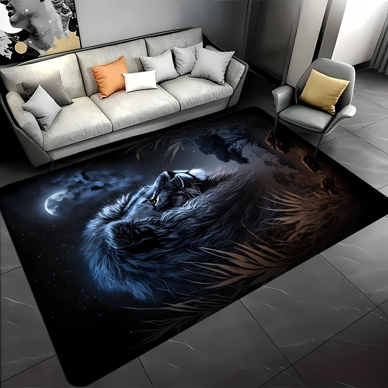 Home Textiles Designer - 星空の夜のライオンフロアマット - クリエイティブな金色の動物デザインエリアラグ - 室内装飾寝室リビングルームランドリーカーペットラグ