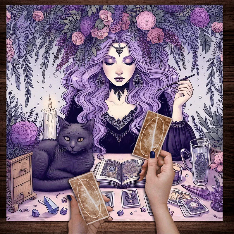 Home Textiles Today News - 藤魔女テーブルクロスタロット占い黒猫クリスタルラウンドテーブル祭壇難解な装飾