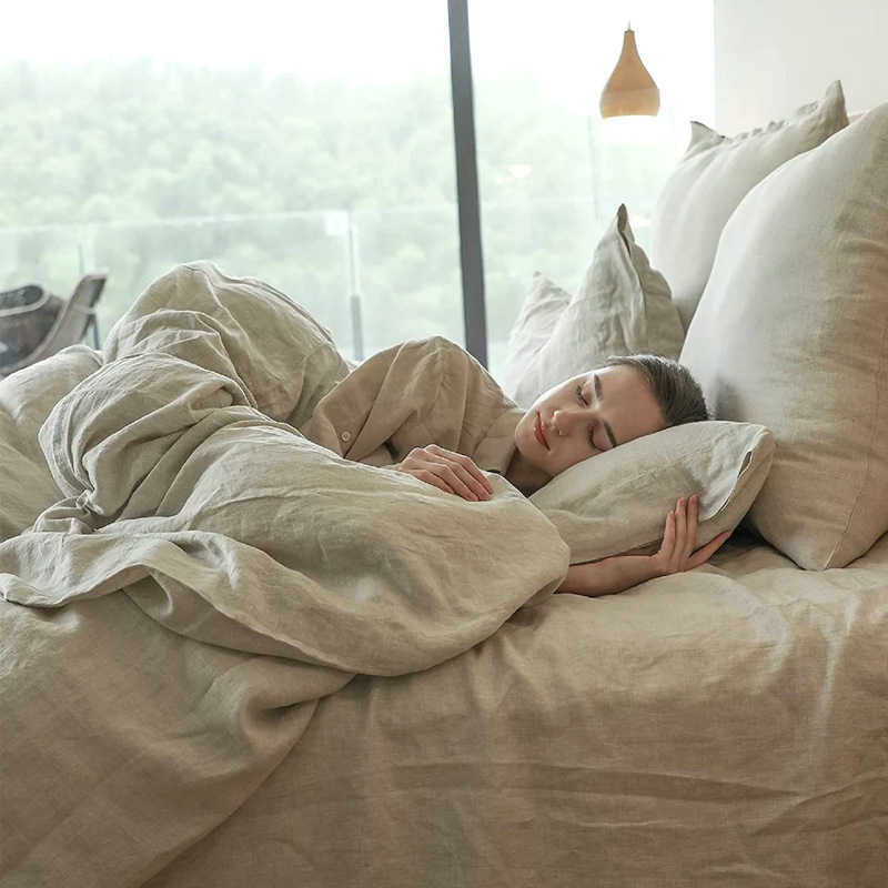 100%リネン製ベッド用羽毛布団カバー、ストーンウォッシュ加 - Home Textiles France のレビューと価格
