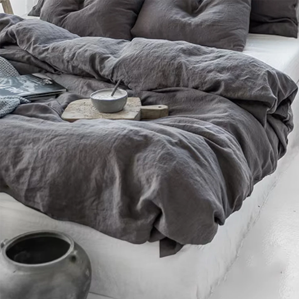 100%リネン製ベッド用羽毛布団カバー、ストーンウォッシュ加 - Home Textiles France のレビューと価格