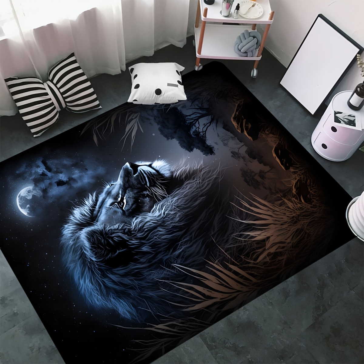 星空の夜のライオンフロアマット - クリエイティブな金色の動 - Home Textiles Designer のレビューと価格