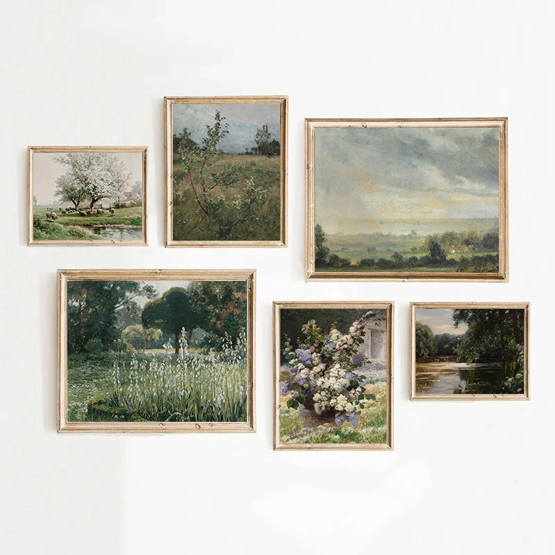 アンティークフレンチカントリーメドーヴィンテージ春の風景ポス - Home Textiles France のレビューと価格