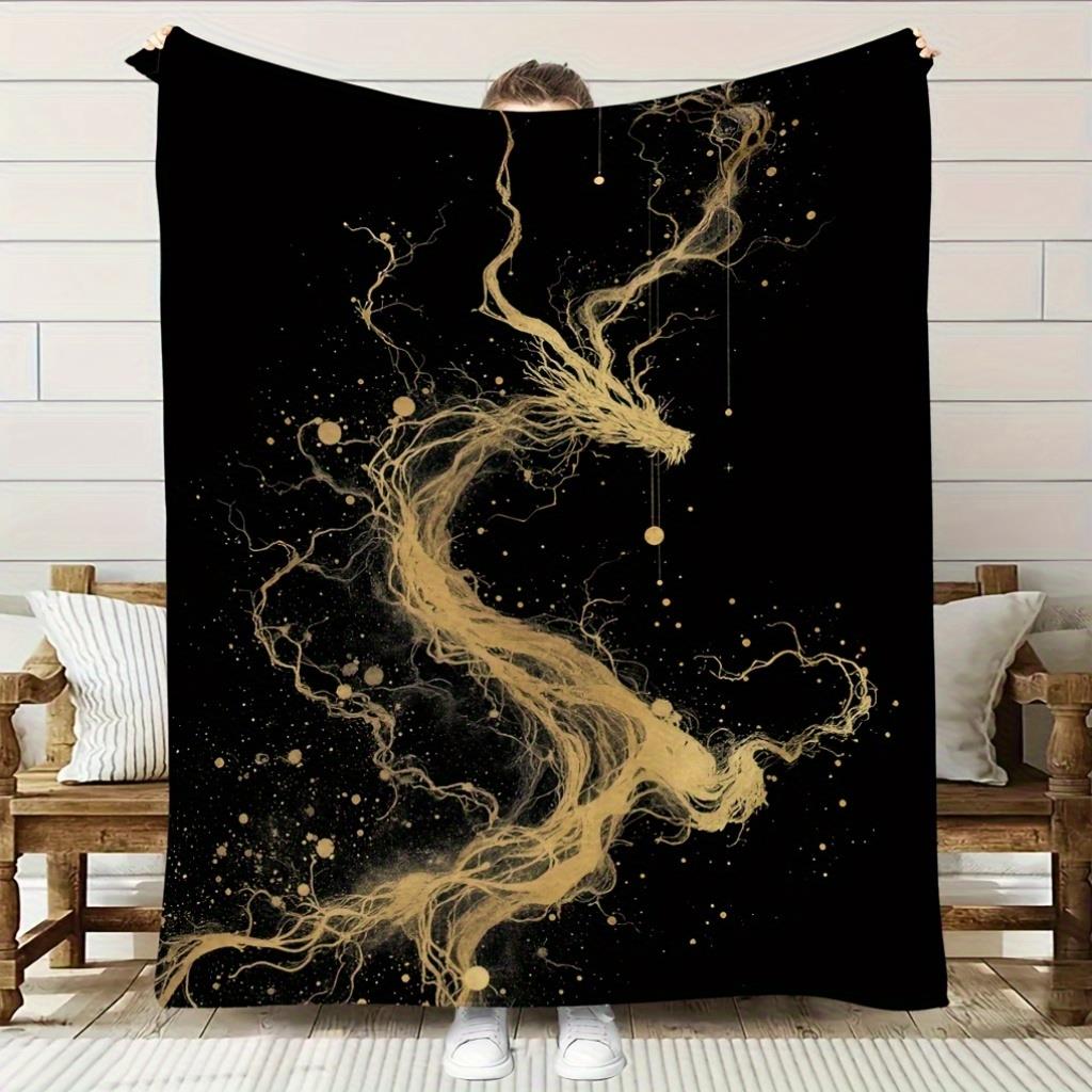 快適なゴールデンドラゴン柄フランネルブランケット、柔らかい高 - Home Textiles Definition のレビューと価格