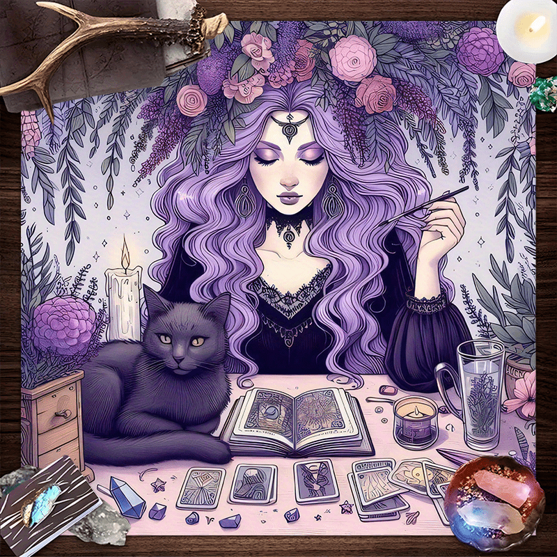 藤魔女テーブルクロスタロット占い黒猫クリスタルラウンドテーブ - Home Textiles Today News のレビューと価格
