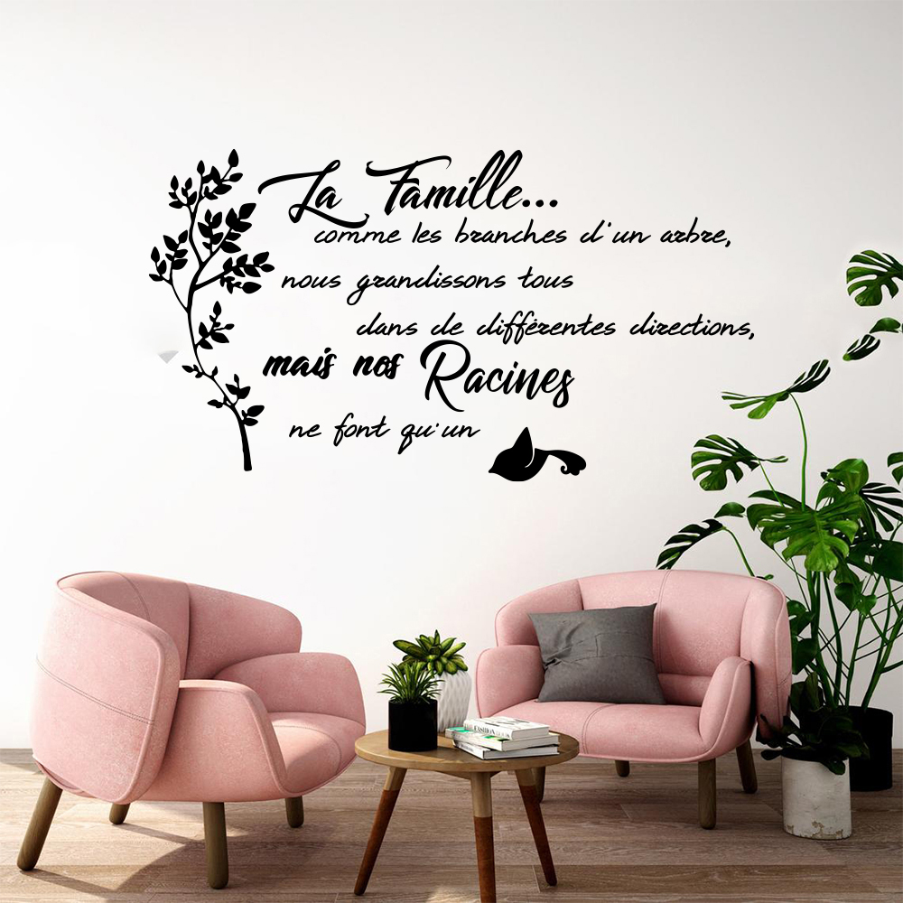 フランス家族引用木鳥ウォールステッカーキッチン寝室ラファミル - Home Textiles France のレビューと価格