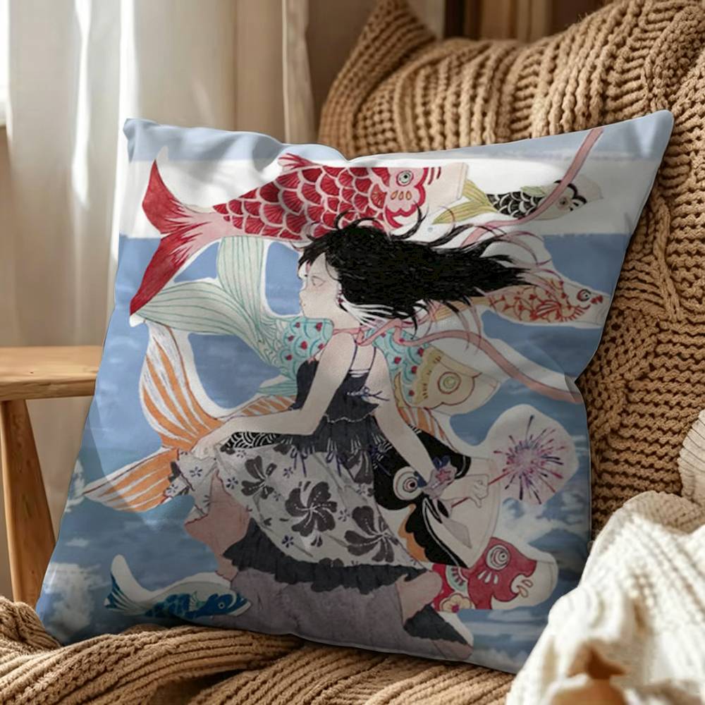 高野杏美アート 両面プリントクッションカバー 寝室 ベッドサ - Aya Home Textiles のレビューと価格