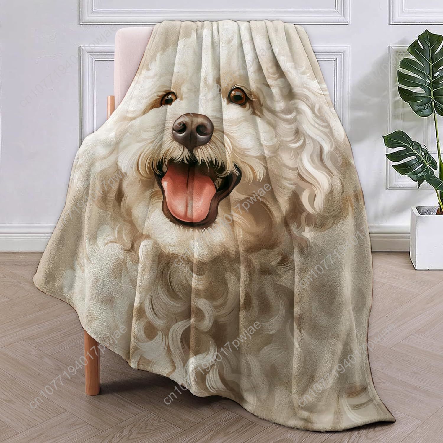 楽しいプードルの肖像画ブランケット、リアルな犬のデザイン、柔 - Home Textiles Designer のレビューと価格